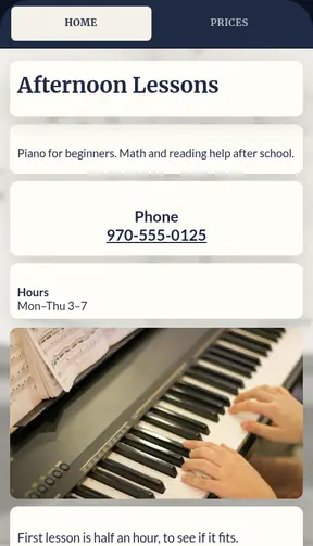 The Afternoon Lessons template on a phone