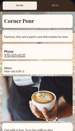 The Corner Pour template on a phone