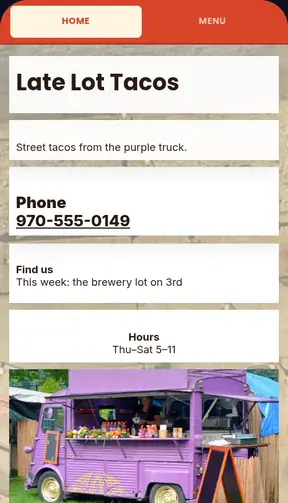 The Late Lot Tacos template on a phone