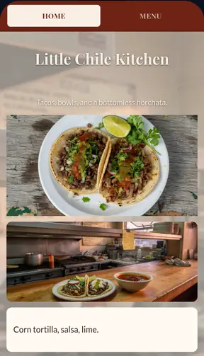 The Little Chile Kitchen template on a phone