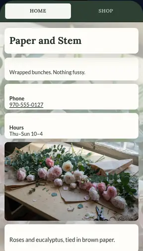 The Paper and Stem template on a phone