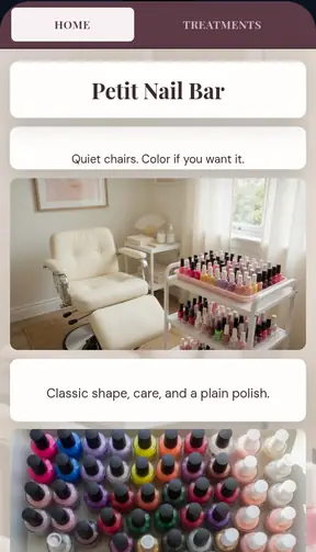 The Petit Nail Bar template on a phone