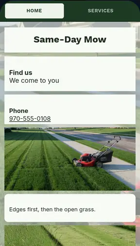 The Same-Day Mow template on a phone